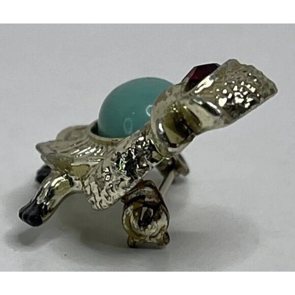 Vintage TURTLE BROOCH Pin Tortoise Rhinestone Cabochon Enamel Costume Jewelry - Picture 9 of 11